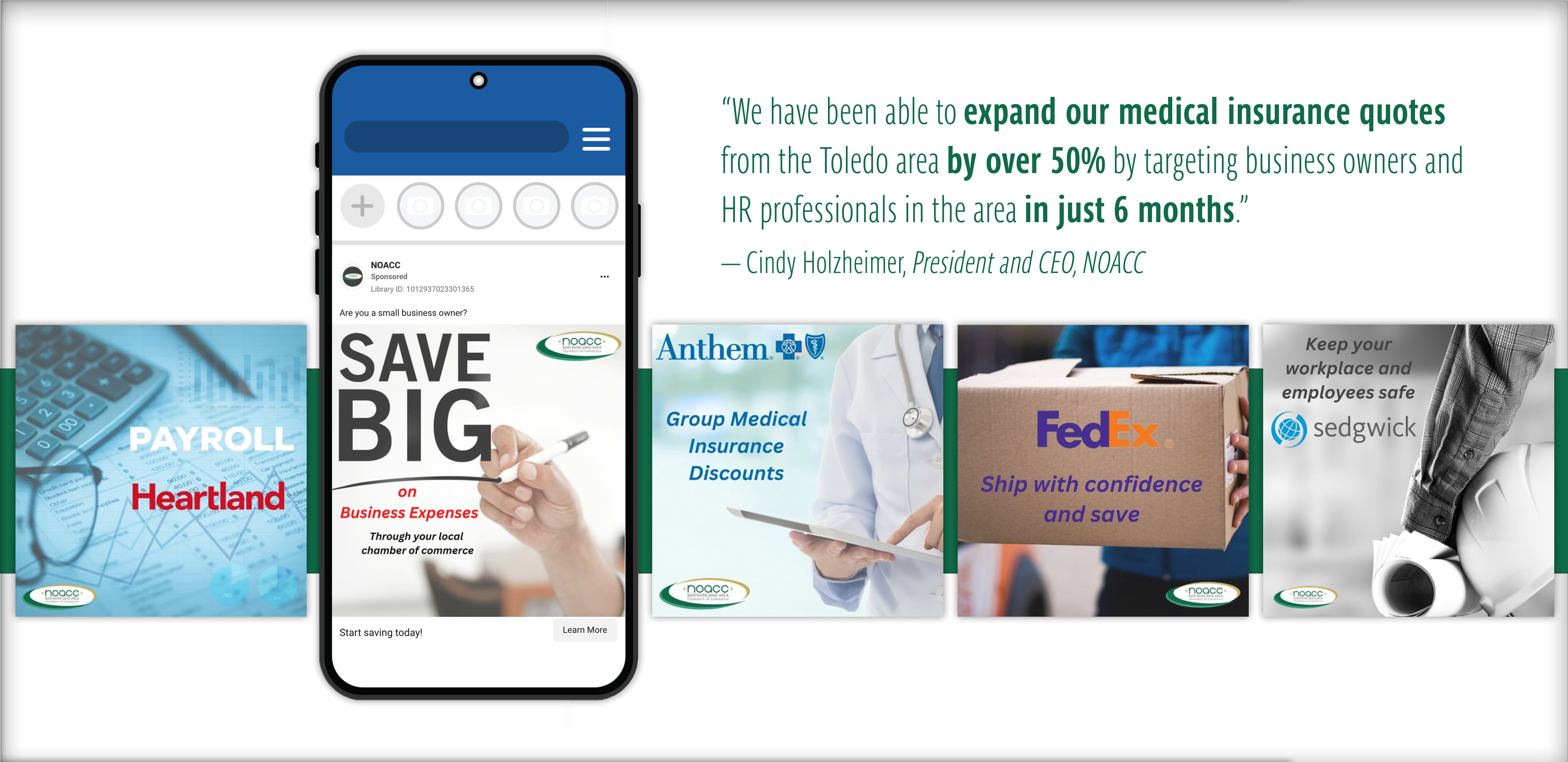 A cell phone with a NOACC ad surrounded by other NOACC ads A cell phone with a NOACC ad surrounded by other NOACC ads