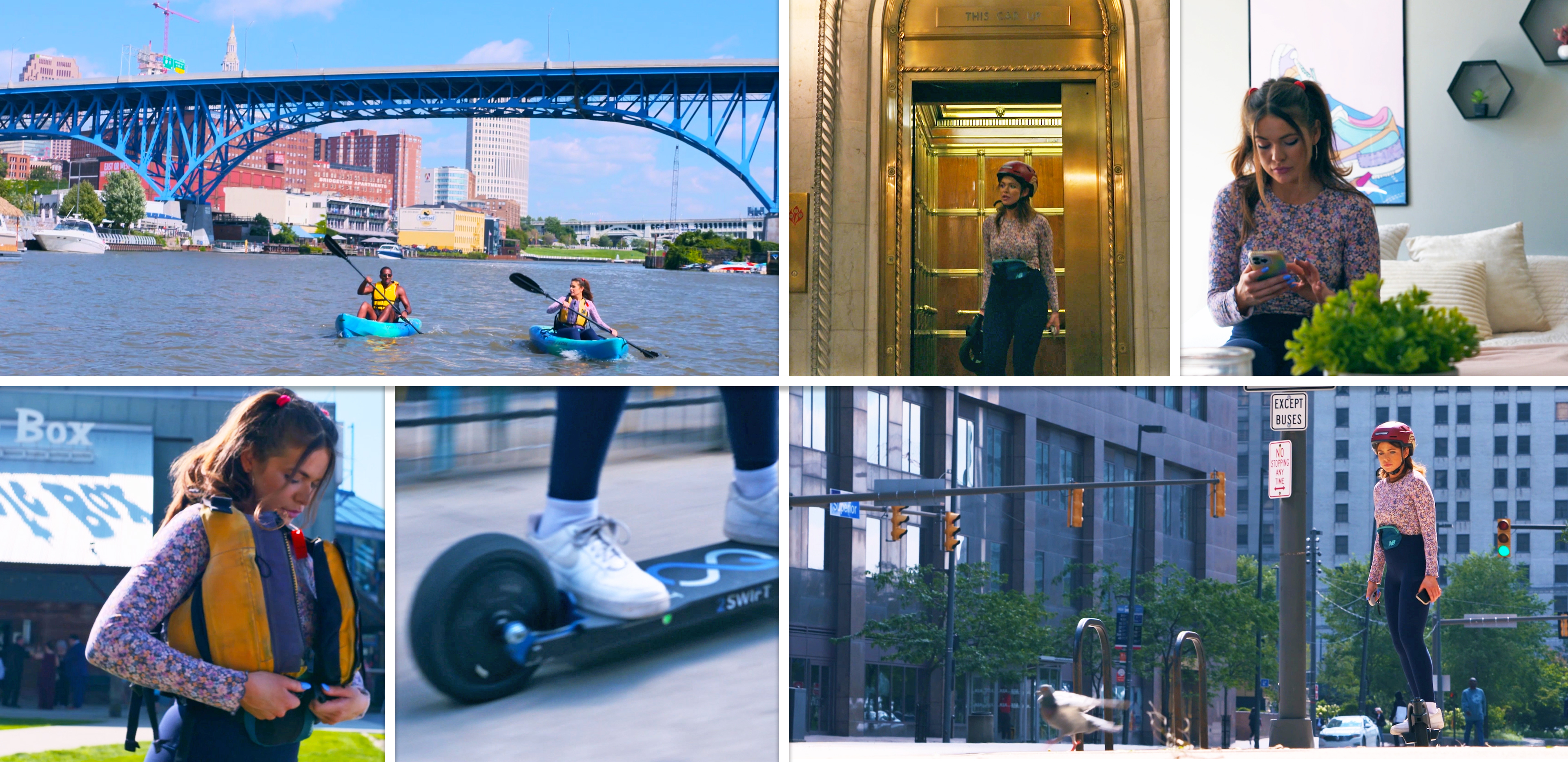 Girl kayaking, in her apartment and experiencing Cleveland Girl kayaking, in her apartment and experiencing Cleveland